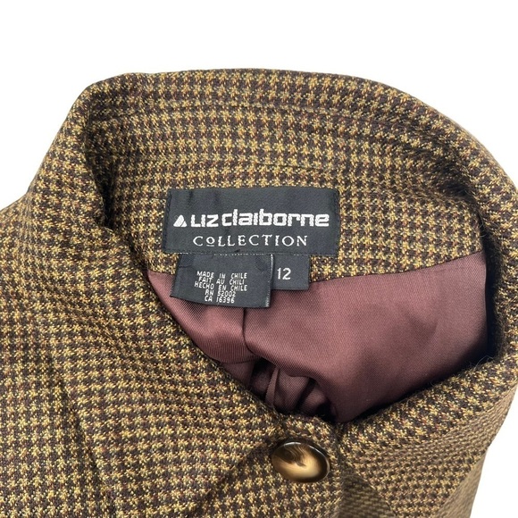 Vintage Liz Claiborne Blazer 100% Wool Green Houndstooth 12 - Picture 8 of 9